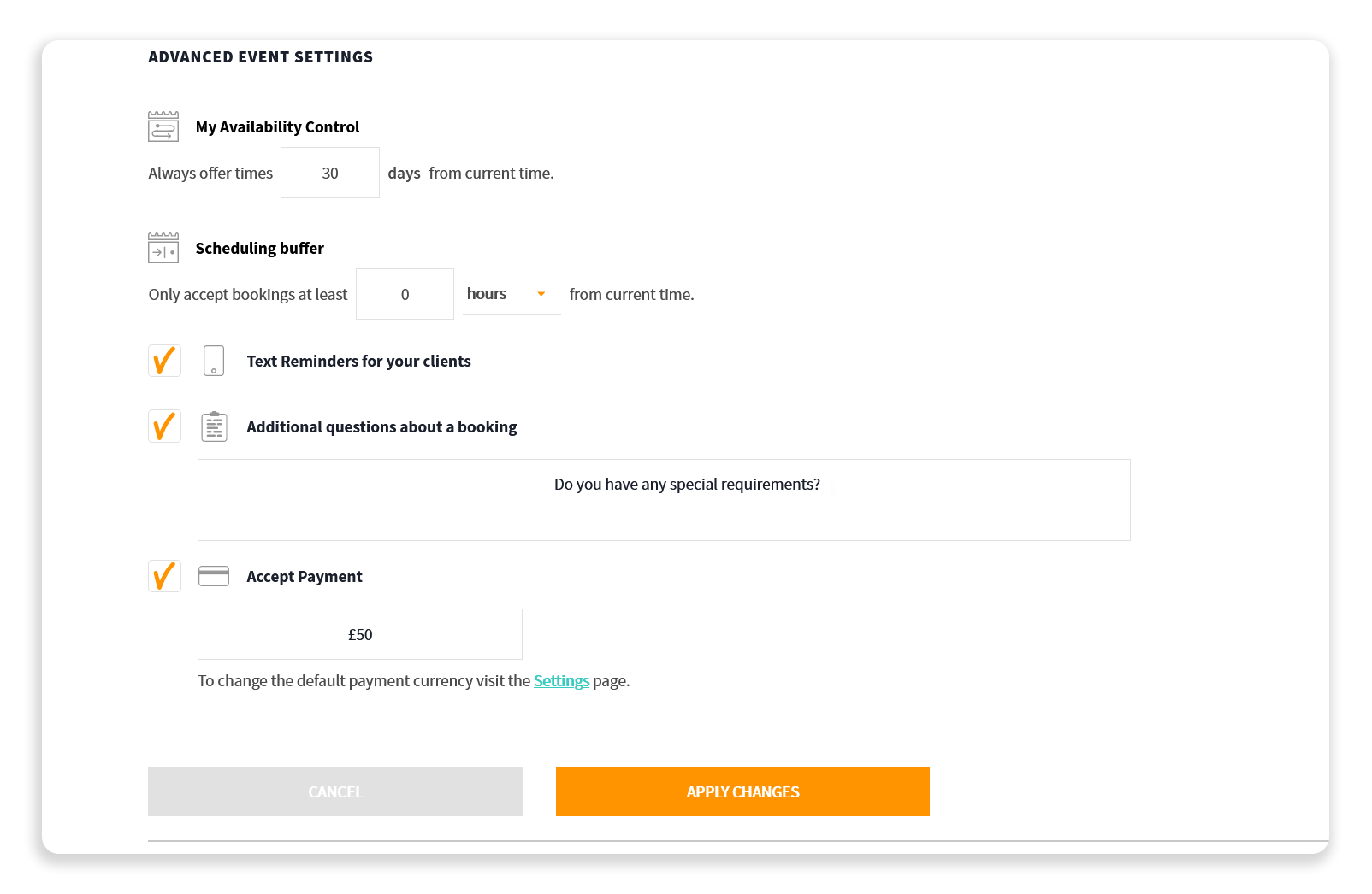 Advanced Event Settings