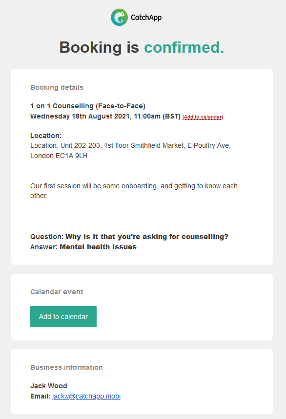 Email confirmation