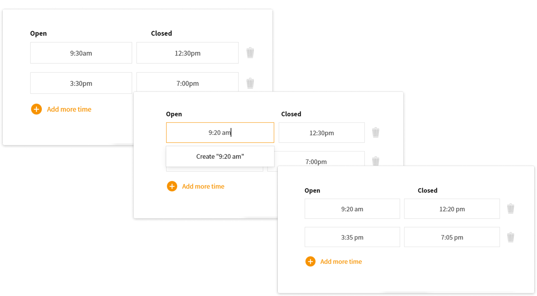 custom availability time slots